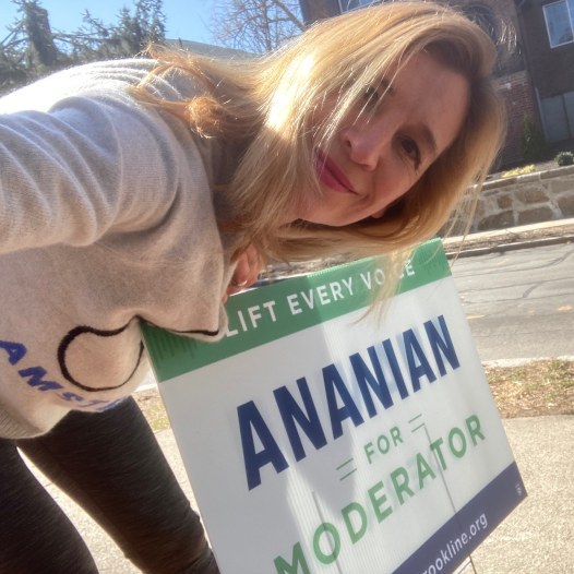 Cher Duffield with a yard sign!